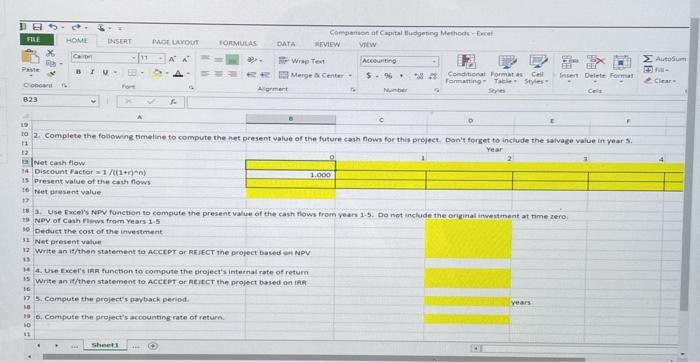 budgeting methods 3 FILE HOME INSERT DAGE LAYOUT Comparison of Capital Budgeting