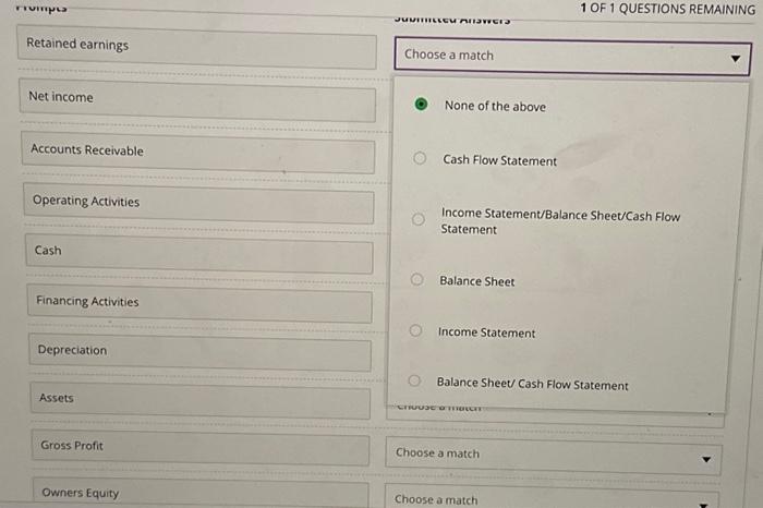 match the wccount or description with the financial statement you would find