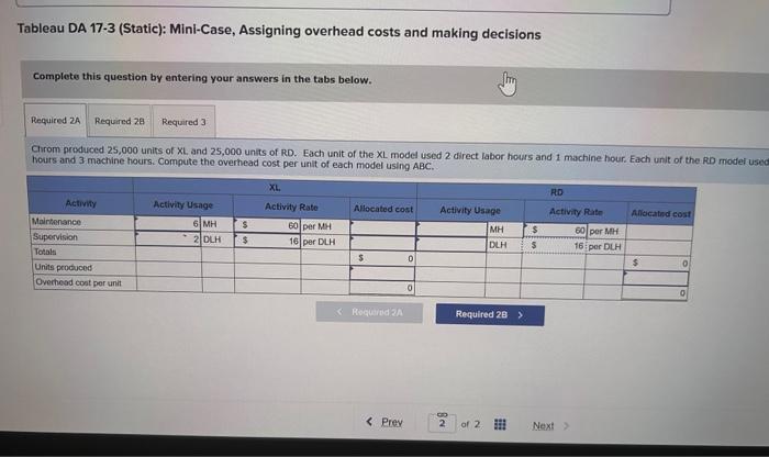 17-3 (Static): Mini-Case, Computing and assigning overhead costs using activity-based costing LO