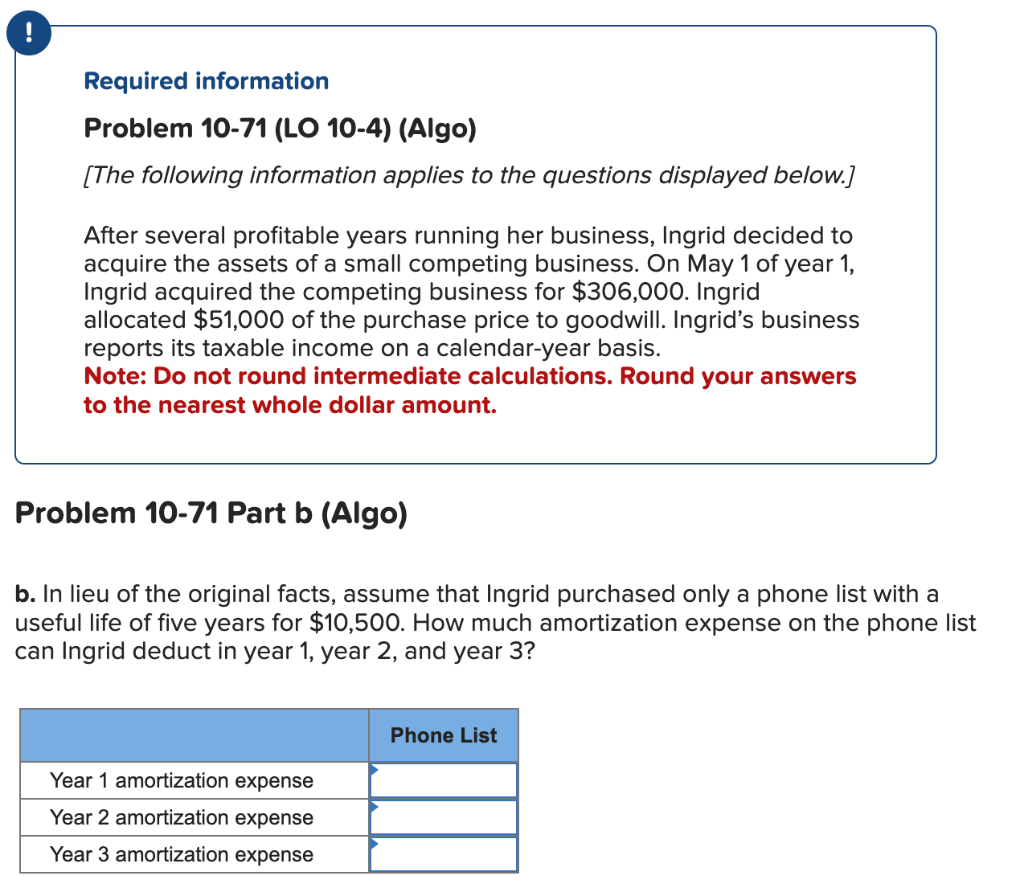 Please answer B Required information Problem 10-71 (LO 10-4) (Algo) [The following