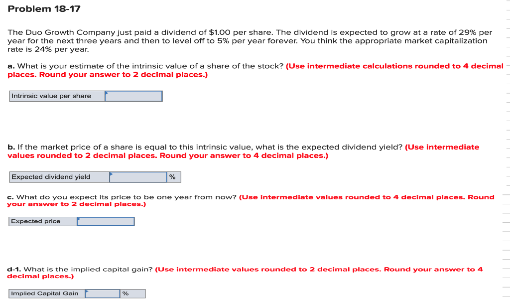  Please with explation Excel Problem 18-17 The Duo Growth Company just