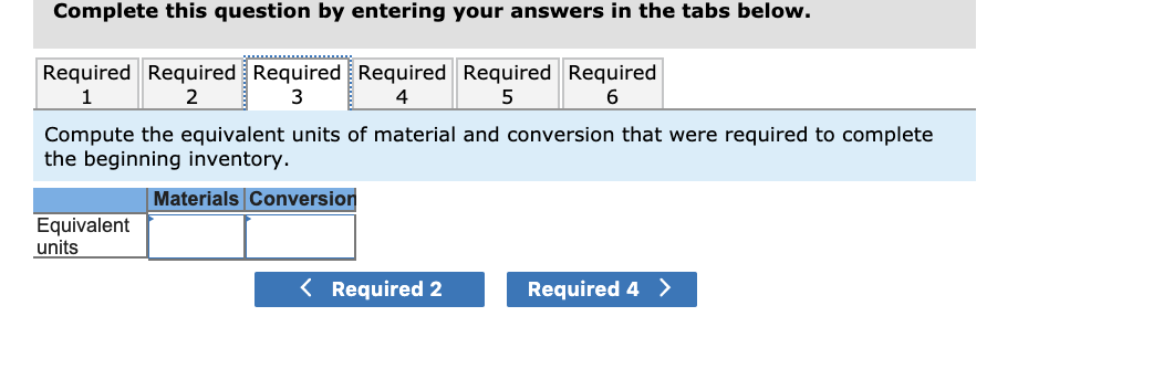 one of the company's processing departments: Units in beginning inventory Units started