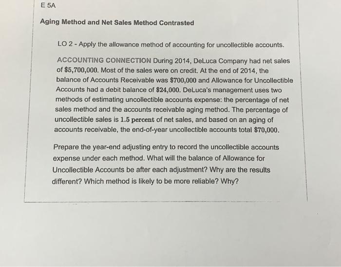  E 5A Aging Method and Net Sales Method Contrasted LO 2