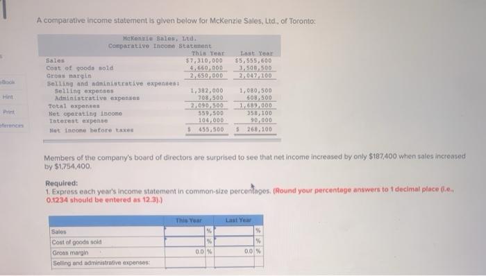  A comparative income statement is given below for McKenzie Sales, Ltd.,