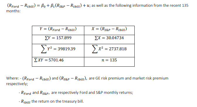 Consider the CAPM model for Ford securities specified as: a. Estimate the