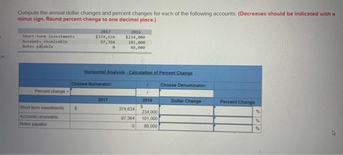  Compute the annual dollar changes and percent changes for each of