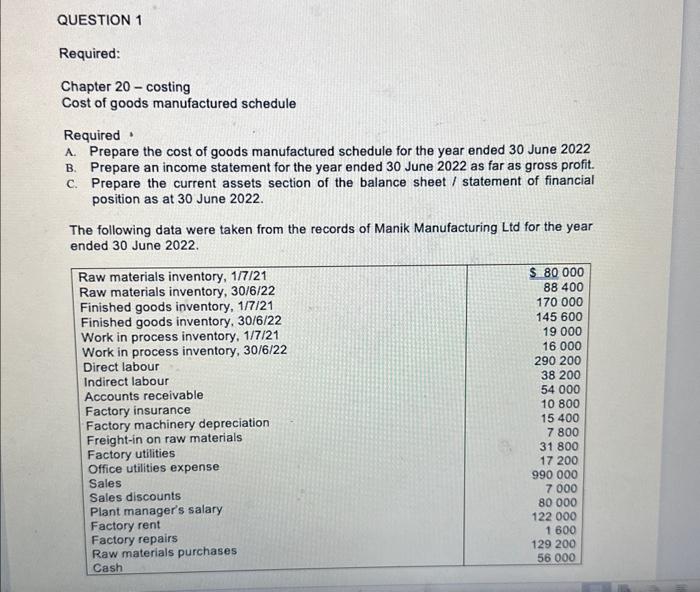 chapter : costingplease answer the question with steps and calculation Required: Chapter