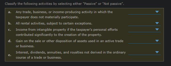  8.6.1 Classify the following activities by selecting either "Passive" or "Not