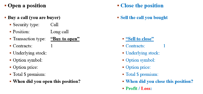We paper-trade options in video lectures (opened a position, closed the position