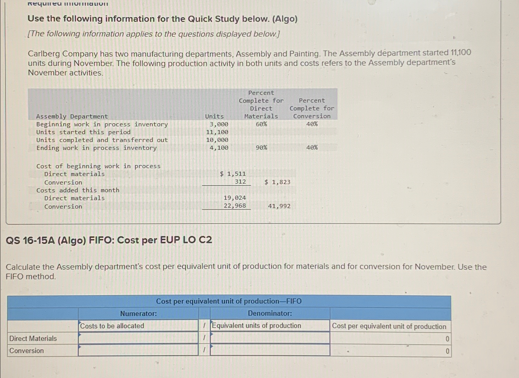  Use the following information for the Quick Study below. (Algo) [The