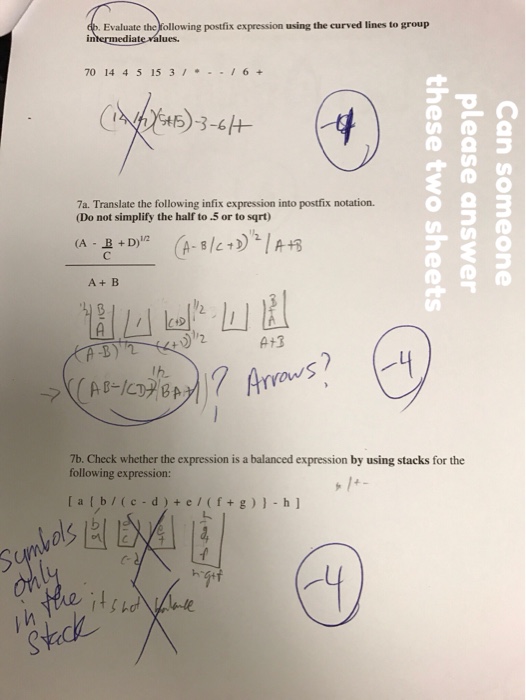  Evaluate the Following postfix expression using the curved lines to group