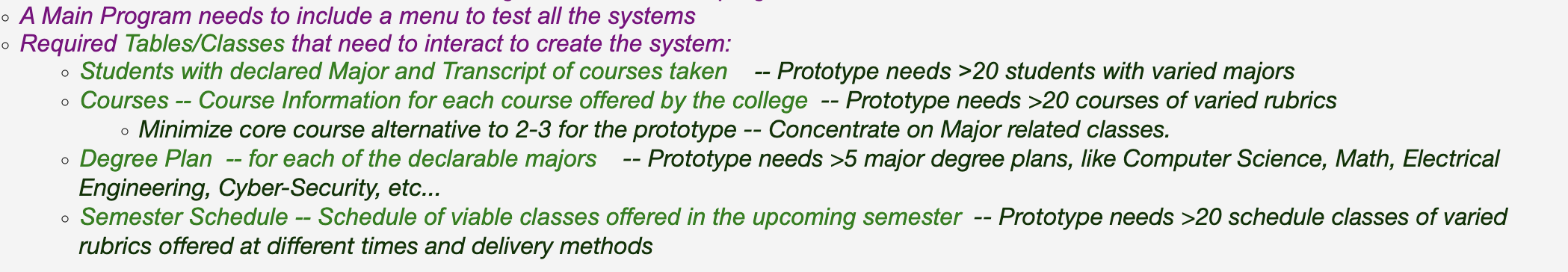  A Main Program needs to include a menu to test all
