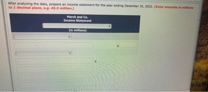  After analyzing the data, prepare an income statement for the year