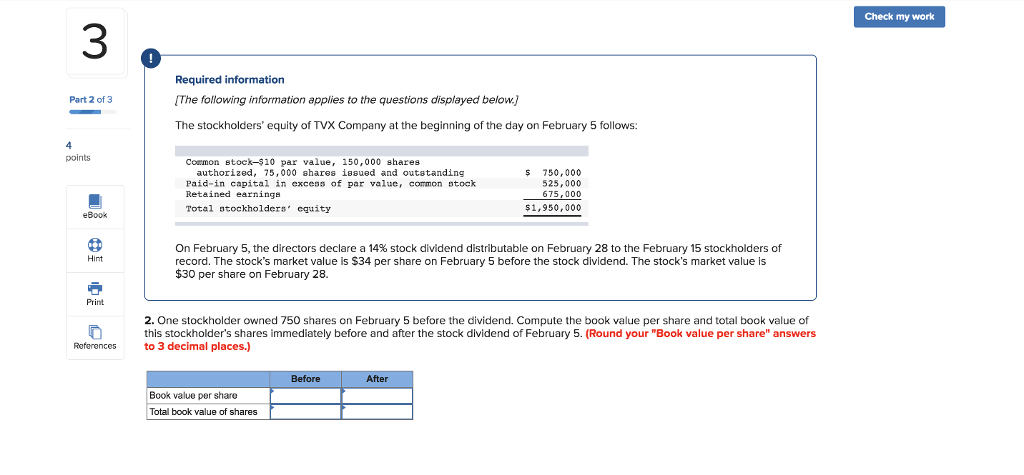 Check my work 3 Required information IThe following information applies to