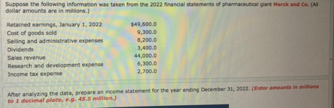 ending December 31, 2022. (Enter amounts in millions to 1 decimal place,