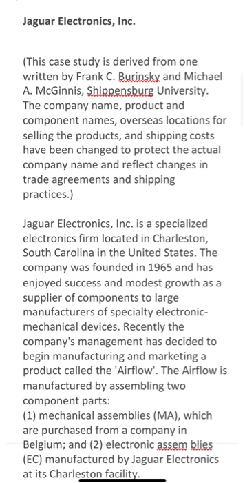 Jaguar Electronics, Inc. (This case study is derived from one written