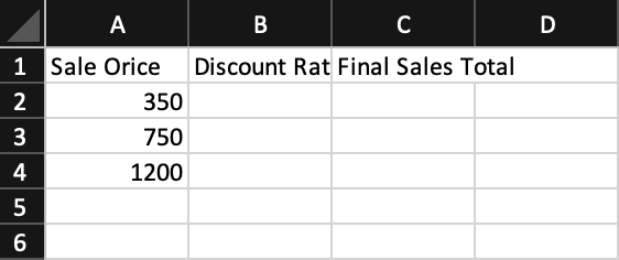 *Given the following data in the spreadsheet, write a formula to compute