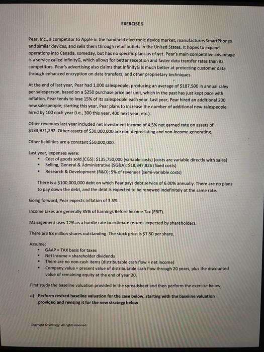 Financial Modeling Assignment The exercise 5 has to be modeled as the