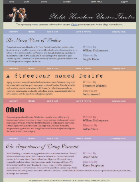 Classic Theatre Document Setup Open the ph_plays.html and ph_sty... Case Problem 1: