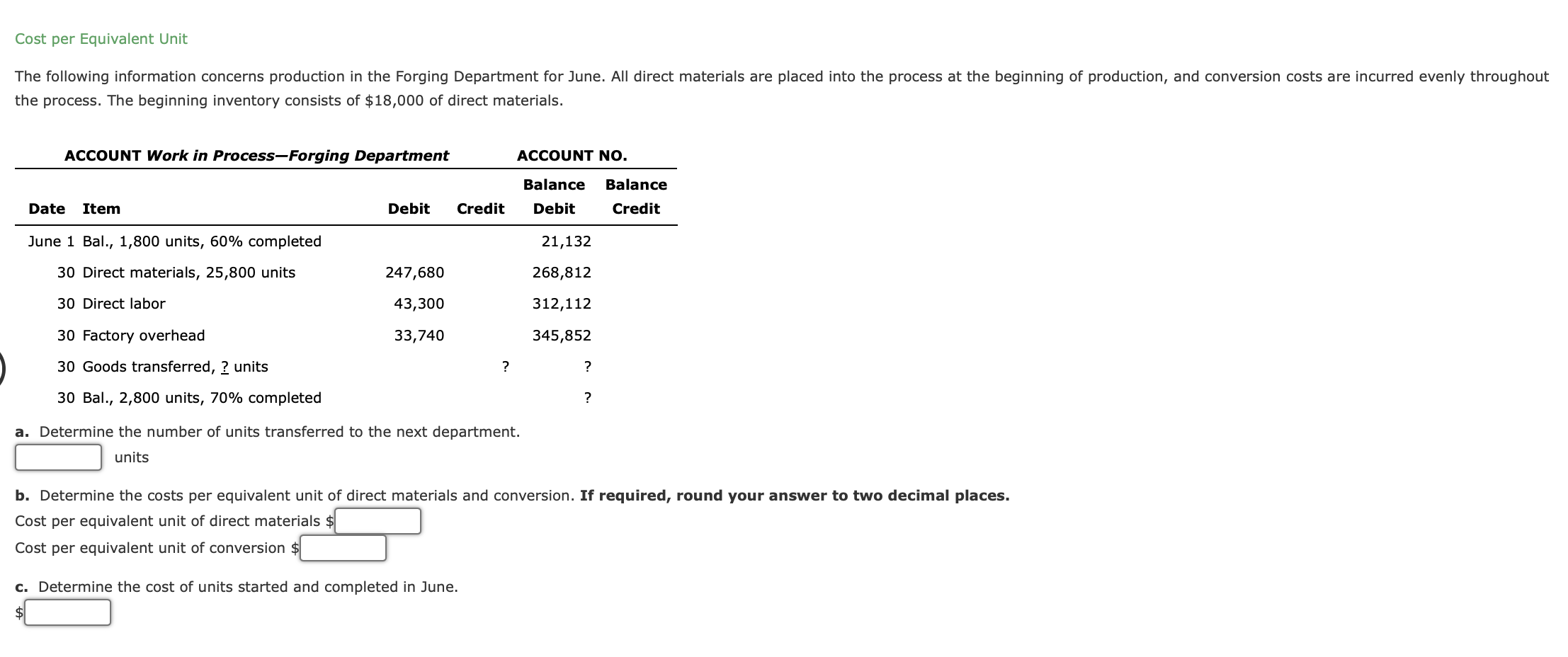  Cost per Equivalent Unit the process. The beginning inventory consists of