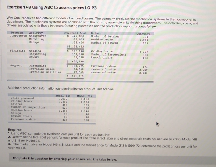  Exercise 17-9 Using ABC to assess prices LO P3 Way Cool