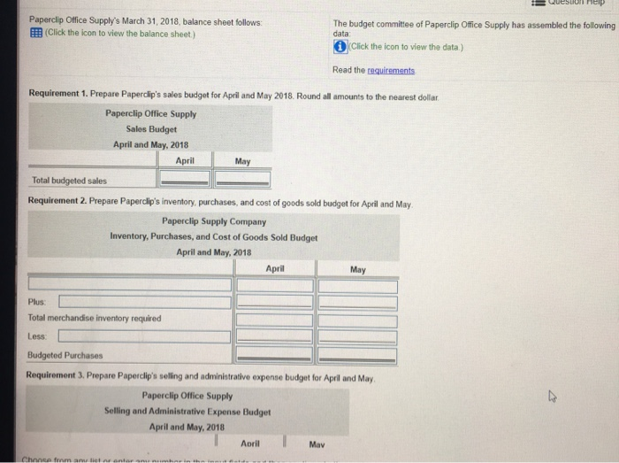1. Prepare Paperclip Paperclip Of Sales B April and Balance Sheet March