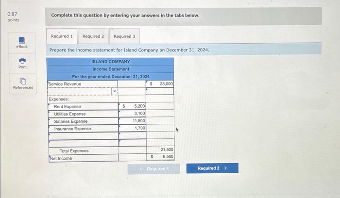 Prepare financial statements (LO1-3) Island Company provides the following information at the