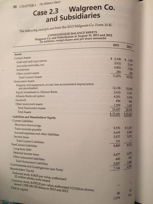  Please help with requirement (g) & (h) Case 2.3 Walgreen Co.