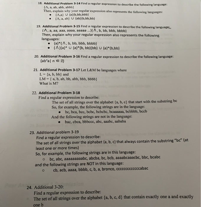  18. Additional Problem 3-14 Find a regular expression to describe the