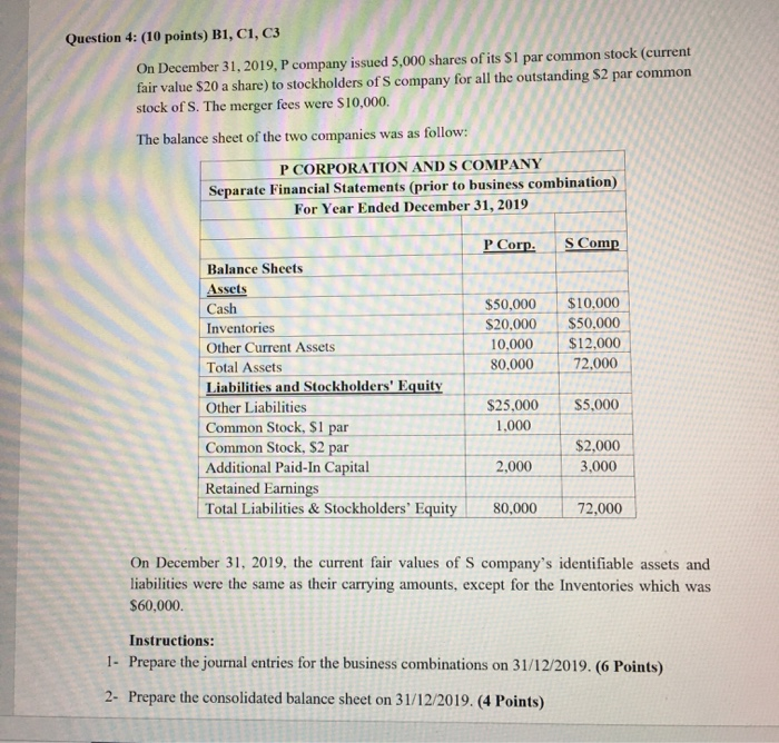  i need detailed answer Question 4: (10 points) B1, C1, C3
