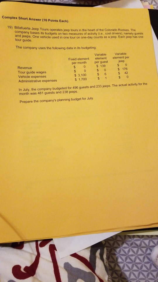 Complex Short Answer (10 Points Each) 19) Billafuerte J eep Tours