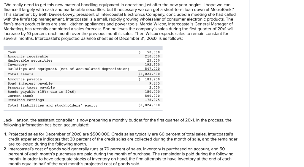 "We really need to get this new material handling equipment in