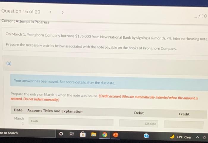  Question 16 of 20 "Current Attempt in Progress .../ 10 On