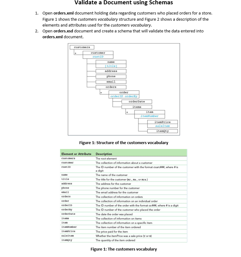 Validate a Document using Schemas Open orders.xml document holding data regarding