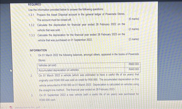  REQUIRED Use the information provided below to answer the following questions: