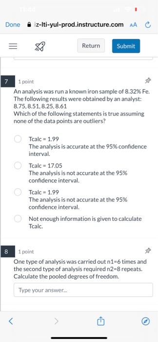  1 point An analysis was run a known iron sample of