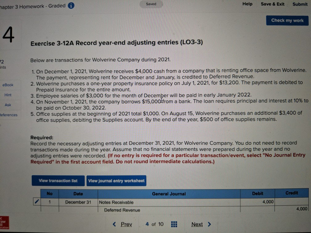  Saved Help Save & Exit Submit hapter 3 Homework - Graded