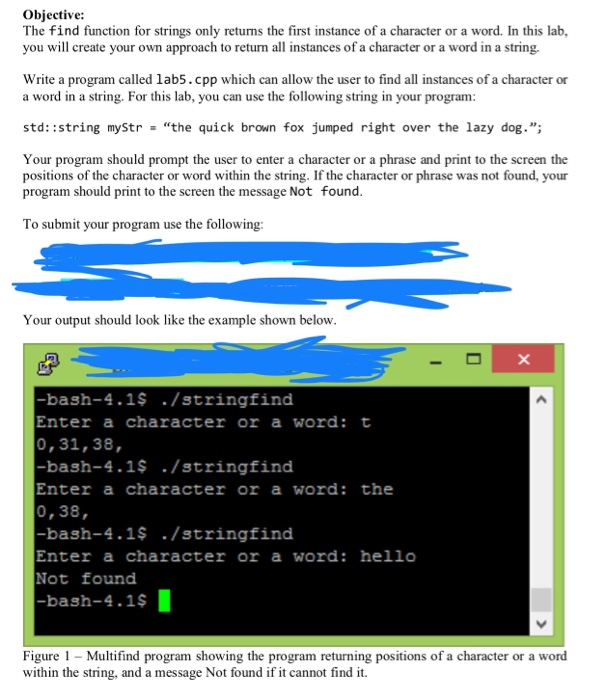  Objective: The find function for strings only returns the first instance