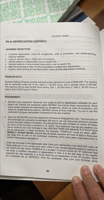 in pag 62 its excel application for accounting principles. STUDENT NAME P9