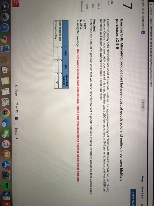  Help Save & Exit S 7 Exercise 5-18 Allocating product cost