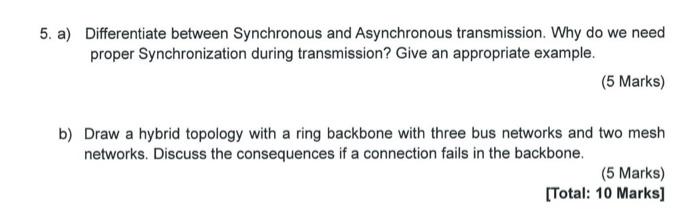  SUBJECT : DATA COMMUNICATION AND COMPUTER NETWORKING 5. a) Differentiate between