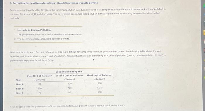  5. Correcting for negative externaities - Regutation versus tradable permits Suppole