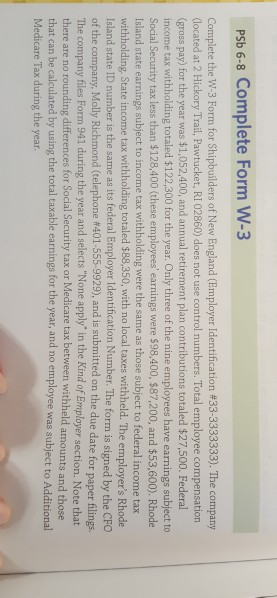 PSb 6-8 Complete Form W-3 Complete the W-3 Form for Shipbuilders