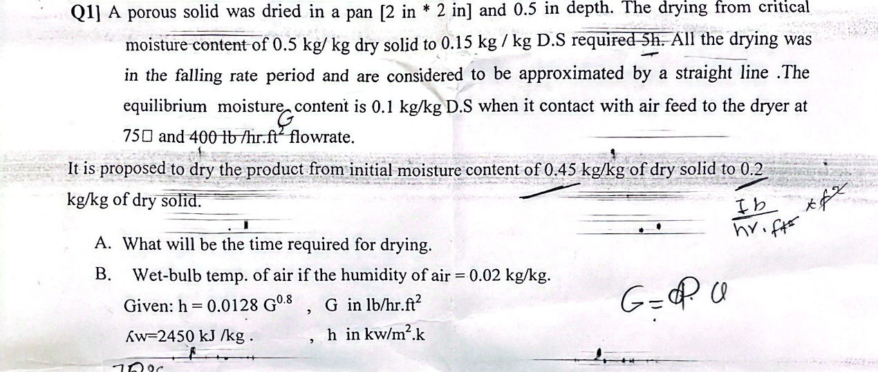  Q1] A porous solid was dried in a pan [2 in
