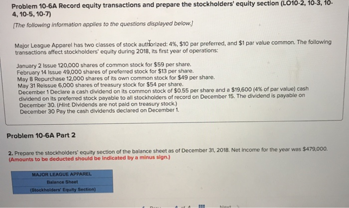  equity section (LO10-2, 10-3, 10- Problem 10-6A Record equity transactions and