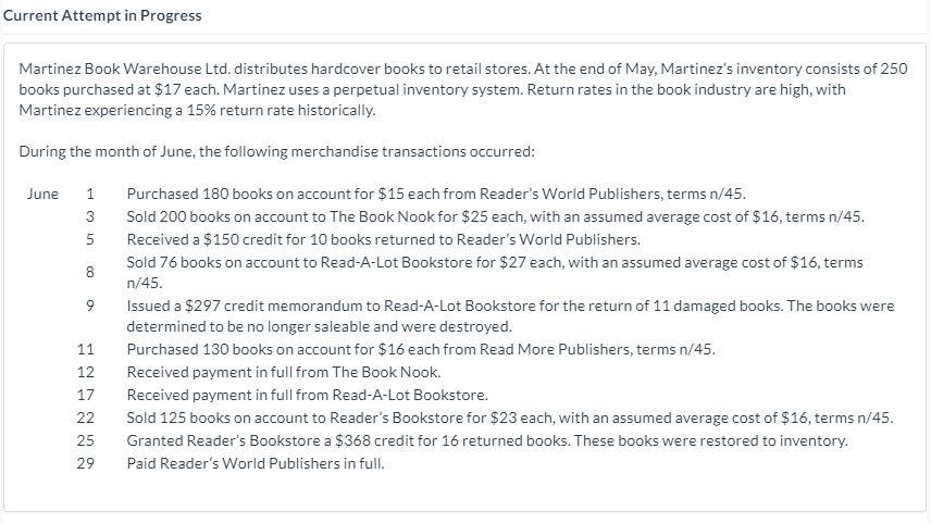 Current Attempt in Progress Martinez Book Warehouse Ltd. distributes hardcover books