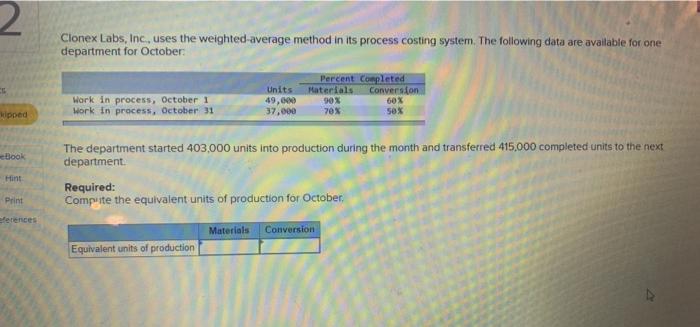  2 Clonex Labs, Inc., uses the weighted average method in its