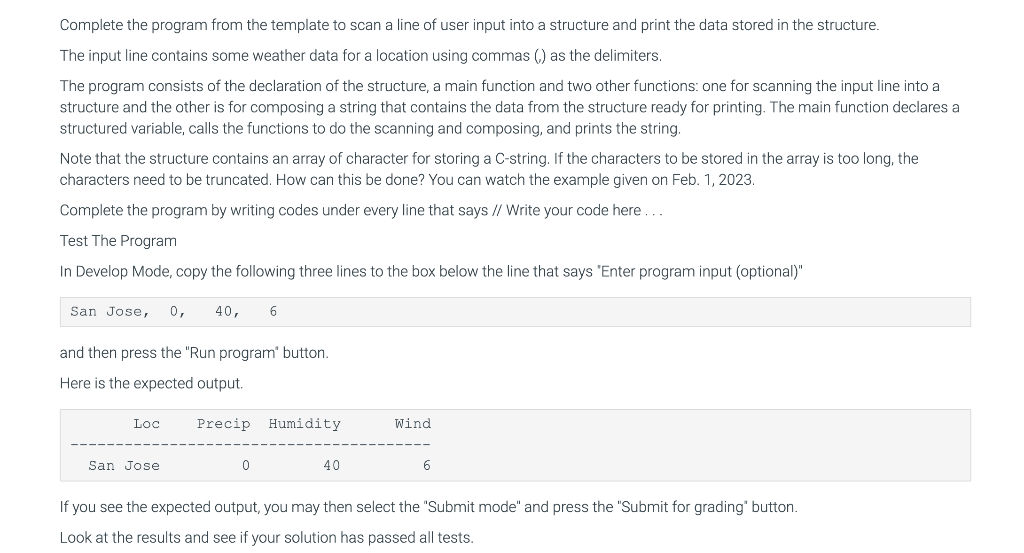 In C++ Complete the program from the template to scan a line