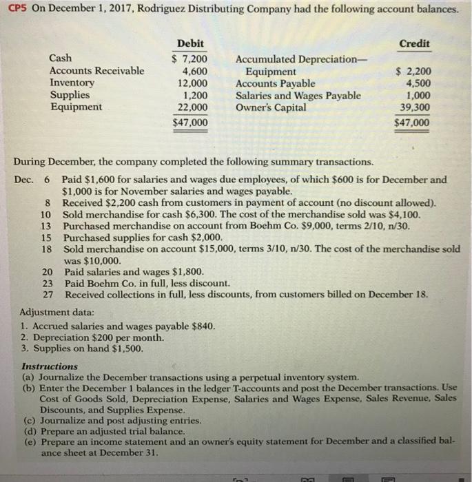  only need answer for question c,d,e CP5 On December 1, 2017,