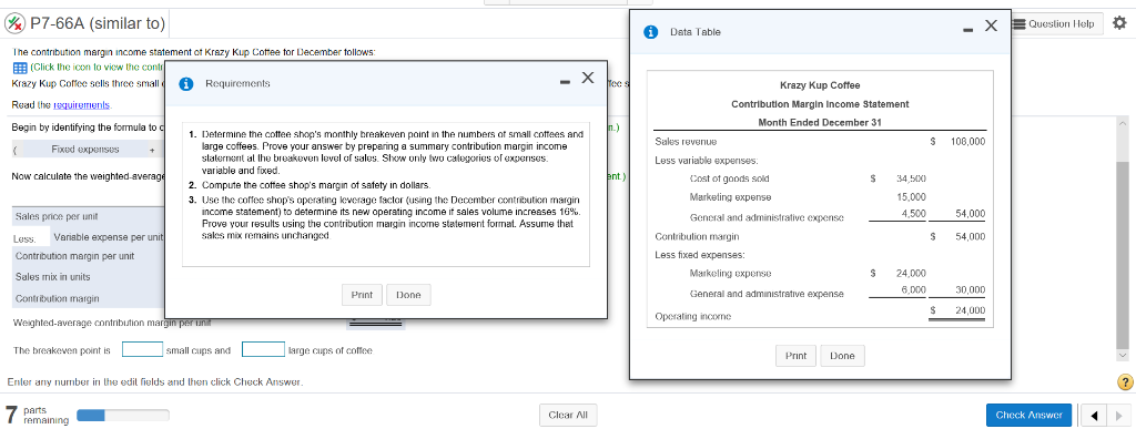 P7-66A (similar to) 0 Question Help - Data Table X The
